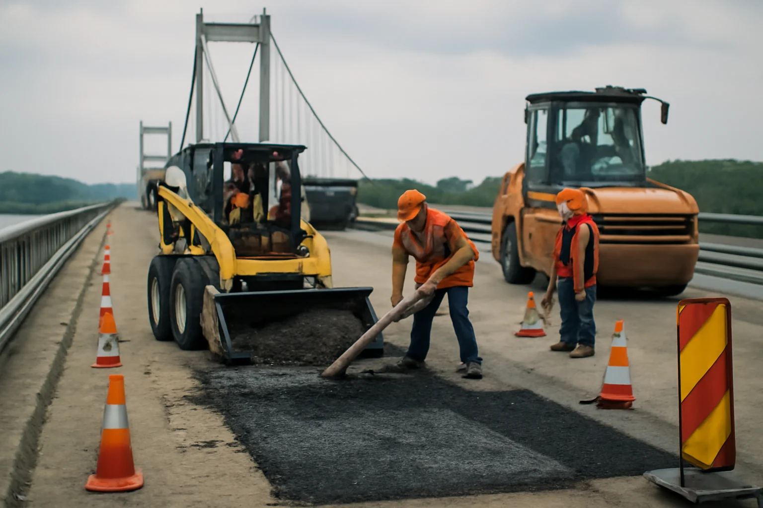 Restricții de circulație la Brăila din cauza lucrărilor de reparații la rampele podului suspendat peste Dunăre
