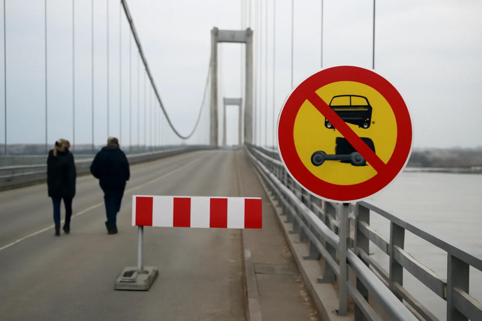 Restricții de viteză pe podul suspendat Brăila–Tulcea, după apariția unor tasări la rampe