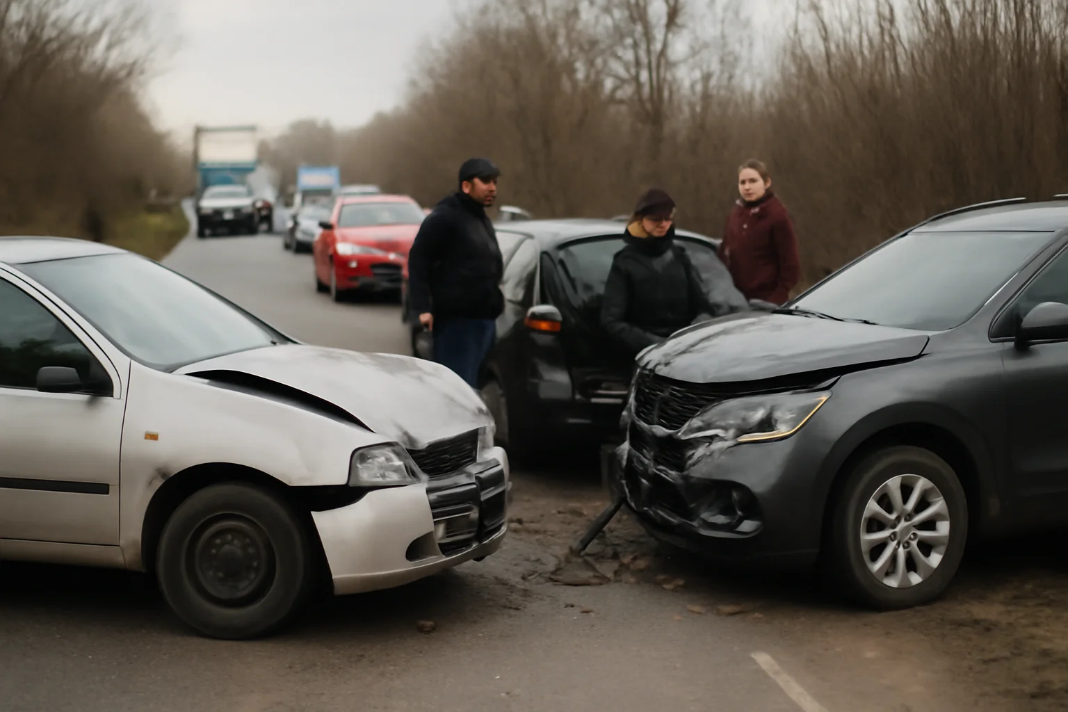 Trafic blocat pe DN 22B la Brăila după o coliziune între trei autoturisme lângă Cazasu
